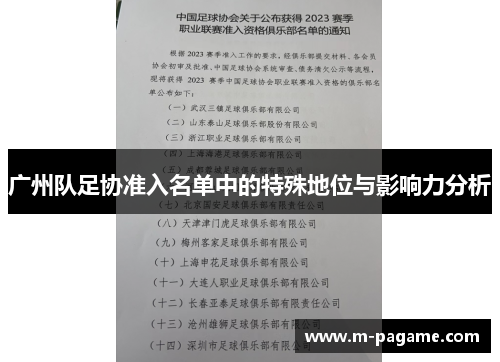 广州队足协准入名单中的特殊地位与影响力分析
