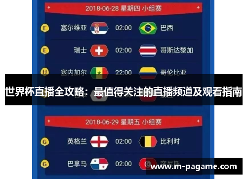 世界杯直播全攻略：最值得关注的直播频道及观看指南